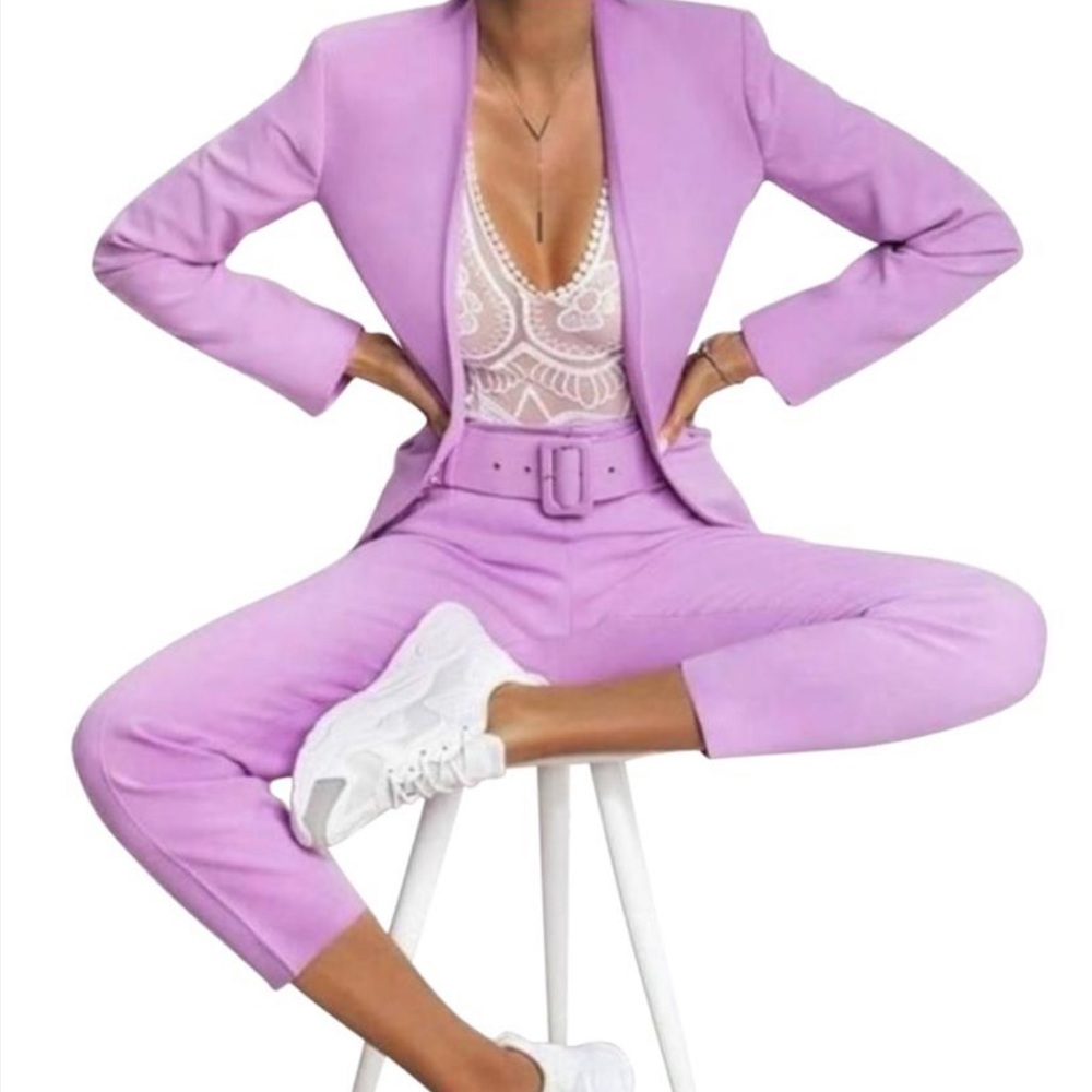Zara Lilac High Waisted Belted Pants